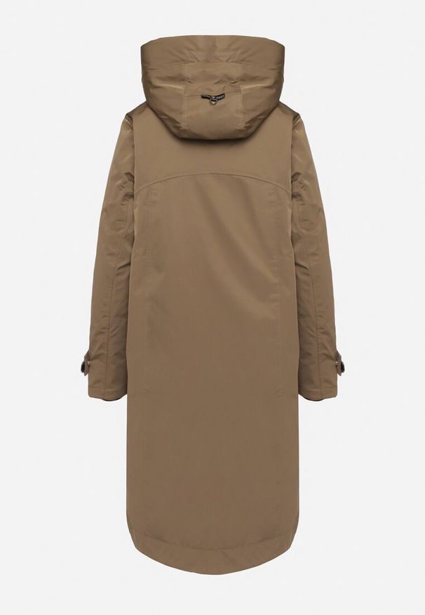 Born2be - Ciemnozielona Pudełkowa Kurtka Typu Parka z Kapturem i Kieszeniami Kaithraea. Typ kołnierza: kaptur. Kolor: zielony. Materiał: jeans. Sezon: zima. Styl: klasyczny, elegancki