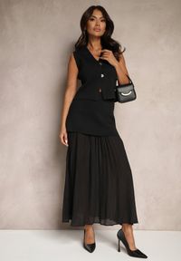 Renee - Czarny Dzianinowy Komplet z Wiskozą Elegancka Kamizelka i Spódnica Zelvila. Kolor: czarny. Materiał: wiskoza, dzianina #3