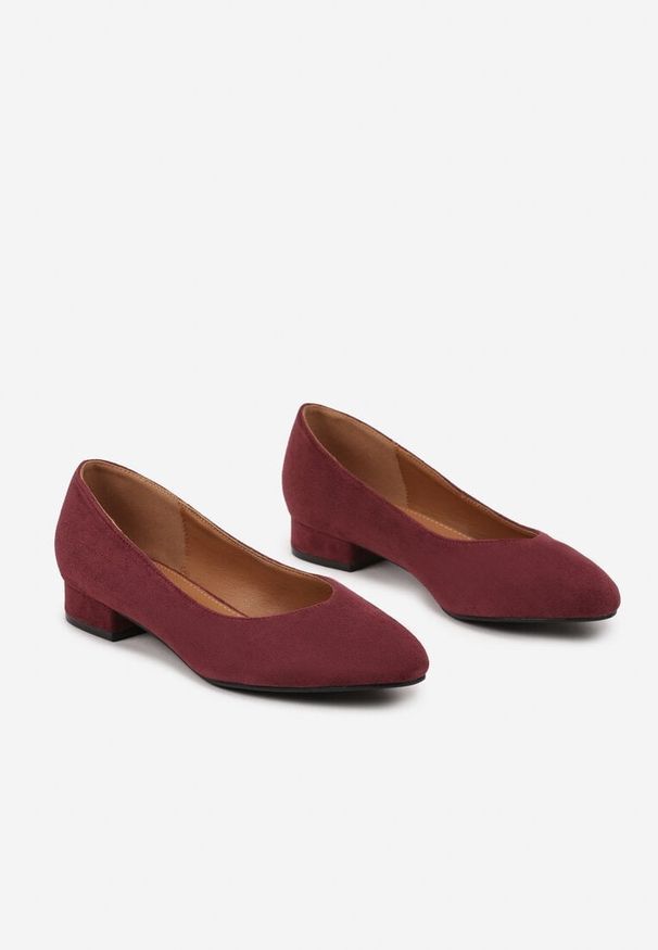 Renee - Bordowe Klasyczne Czółenka na Płaskiej Podeszwie Dolistana. Okazja: na co dzień, na spotkanie biznesowe, do pracy. Kolor: czerwony. Materiał: jeans. Obcas: na płaskiej podeszwie. Styl: klasyczny