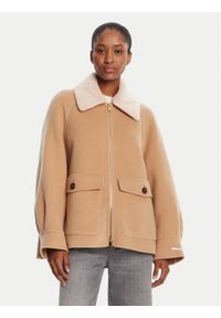 Marella Płaszcz wełniany Gettone 2523086011 Beżowy Loose Fit. Kolor: beżowy. Materiał: syntetyk