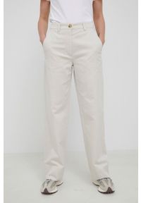 Marc O'Polo Spodnie damskie kolor beżowy proste high waist. Okazja: na co dzień. Stan: podwyższony. Kolor: beżowy. Materiał: tkanina. Styl: casual