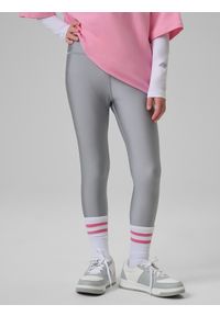 4f - 4F Legginsy dzianinowe z wysokim stanem dziewczęce - srebrne 158/164 (12-14 lat). Okazja: na co dzień. Stan: podwyższony. Kolor: szary. Materiał: dzianina. Długość: długie. Wzór: gładki. Sezon: lato. Styl: casual #2