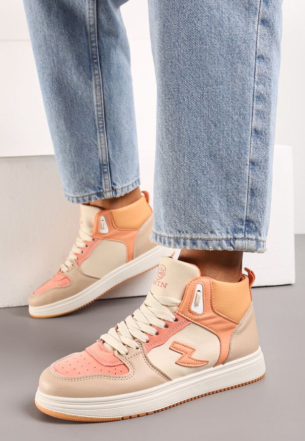 Renee - Pomarańczowe Sneakersy Aura. Okazja: na co dzień. Kolor: beżowy. Materiał: jeans