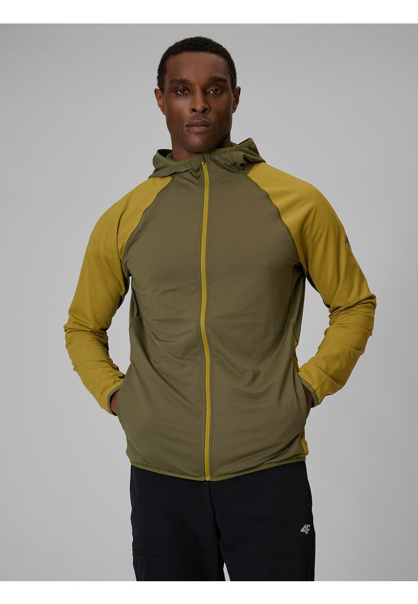 4f - 4F Bluza trekkingowa regular z kapturem męska - khaki M. Typ kołnierza: kaptur. Kolor: oliwkowy, brązowy, wielokolorowy. Długość: długie