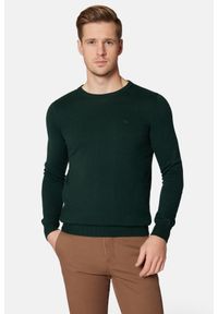 Lancerto - Sweter Zielony z Bawełną Gładki Morey. Kolor: zielony. Materiał: elastan, bawełna. Wzór: gładki