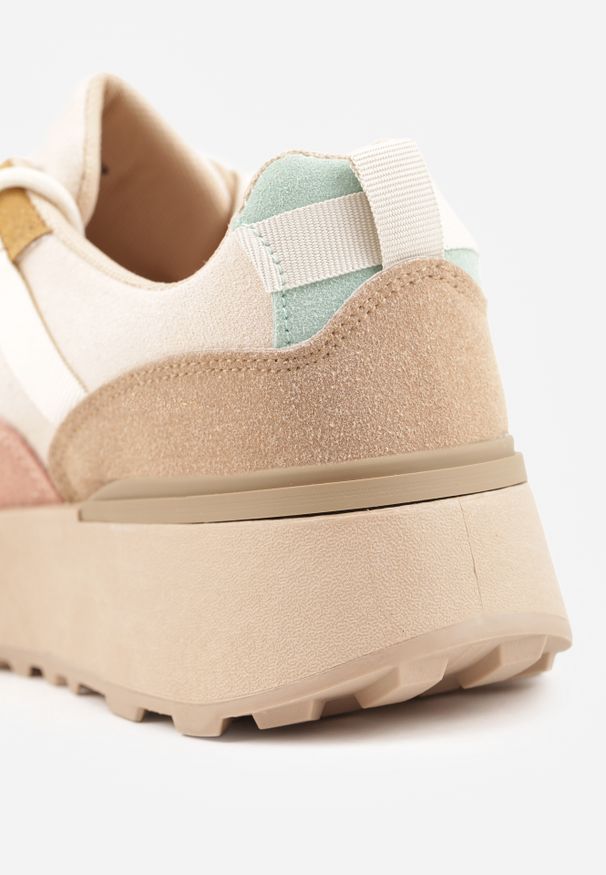 Renee - Beżowe Sznurowane Płaskie Sneakersy z Kolorowymi Wstawkami z Ekoskóry Wonise. Okazja: na co dzień. Wysokość cholewki: przed kostkę. Kolor: beżowy. Szerokość cholewki: normalna. Wzór: kolorowy. Sezon: wiosna, jesień