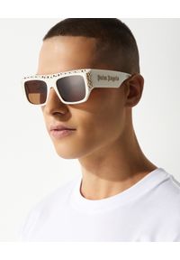 PALM ANGELS - Białe okulary przeciwsłoneczne Casablanca. Kształt: prostokątne. Kolor: biały. Materiał: materiał. Wzór: aplikacja