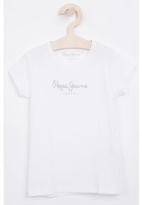 Pepe Jeans - Top dziecięcy Hana 104-180 cm. Okazja: na co dzień. Kolor: biały. Materiał: bawełna, dzianina, elastan. Wzór: nadruk. Styl: casual #1