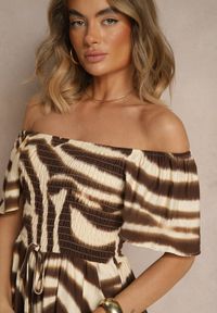 Renee - Brązowy Kombinezon z Wiskozy w Abstrakcyjny Wzór Filisena. Kolor: brązowy. Materiał: wiskoza. Styl: elegancki