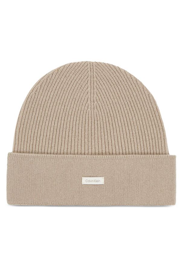 Calvin Klein Czapka Label Cashmere Beanie K60K611156 Beżowy. Kolor: beżowy. Materiał: kaszmir