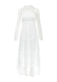 Born2be - Biała Rozkloszowana Sukienka Maxi z Koronką Jorissa. Kolor: biały. Materiał: koronka. Wzór: koronka. Długość: maxi #3
