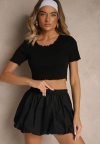 Renee - Czarny T-shirt z Bawełną z Prążkowanej Dzianiny Adlesse. Okazja: na co dzień. Typ kołnierza: dekolt w serek. Kolor: czarny. Materiał: bawełna, dzianina, prążkowany. Styl: casual #5