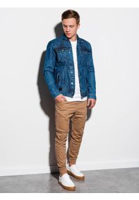 Ombre Clothing - Kurtka męska jeansowa C441 - jeans - XL. Okazja: na co dzień. Materiał: jeans. Styl: casual, klasyczny #3