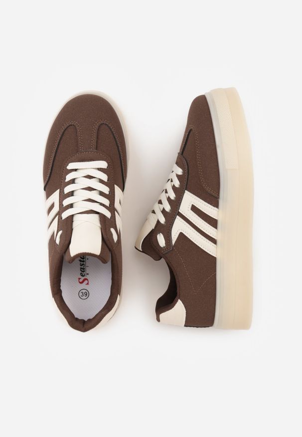 Born2be - Brązowe Sneakersy Kultowe Tenisówki na Platformie Hlalna. Kolor: brązowy. Materiał: jeans. Szerokość cholewki: normalna. Sezon: wiosna. Obcas: na platformie