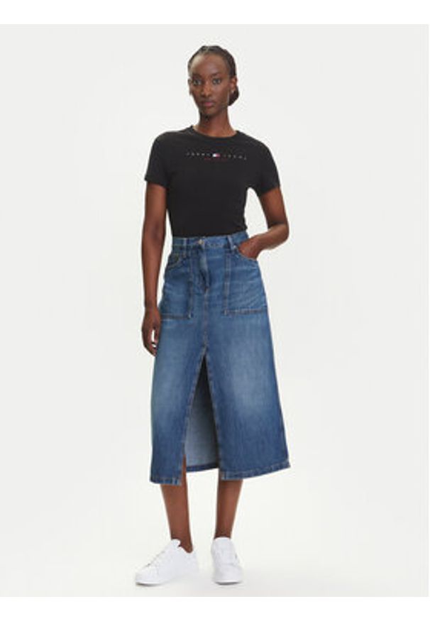 Tommy Jeans T-Shirt Linear DW0DW21422 Czarny Slim Fit. Kolor: czarny. Materiał: bawełna