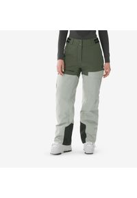 KUIKMA - Spodnie narciarskie i snowboardowe damskie Quechua 500 AM. Kolor: brązowy, zielony, wielokolorowy. Materiał: materiał. Długość: długie. Sezon: zima. Sport: narciarstwo, snowboard