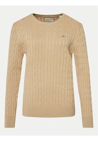 GANT - Gant Sweter 4800100 Beżowy Slim Fit. Kolor: beżowy. Materiał: bawełna #1