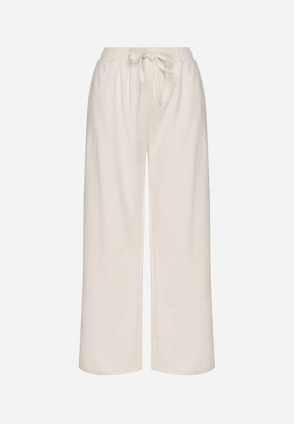 Born2be - Białe Szerokie Spodnie z Wysokim Stanem Wiązane Sznurkiem Cosetta. Okazja: na co dzień. Stan: podwyższony. Kolor: biały. Styl: casual, elegancki