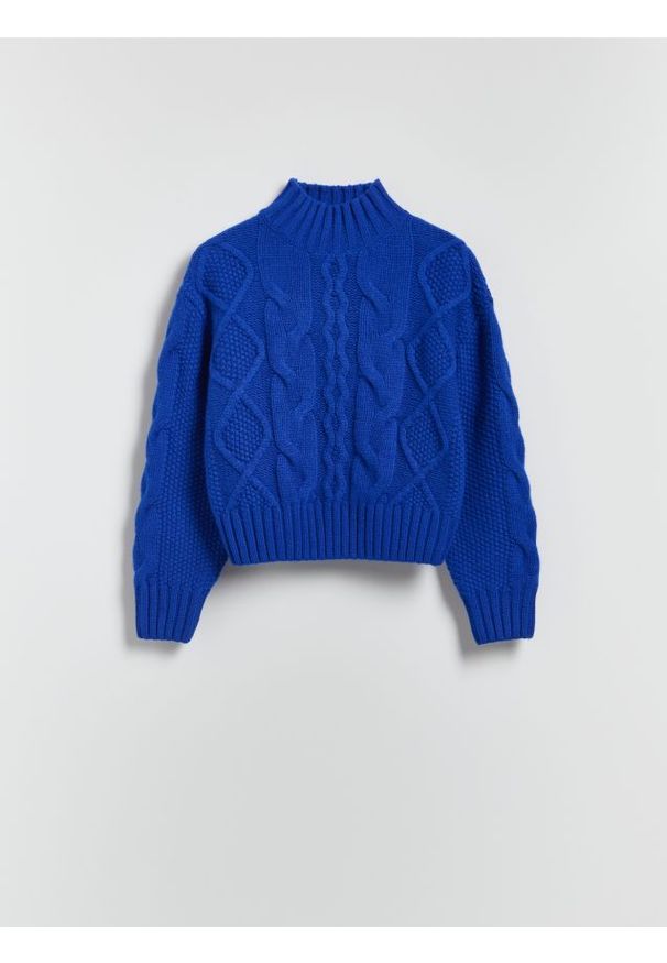 Reserved - Wełniany sweter - niebieski. Kolor: niebieski. Materiał: wełna