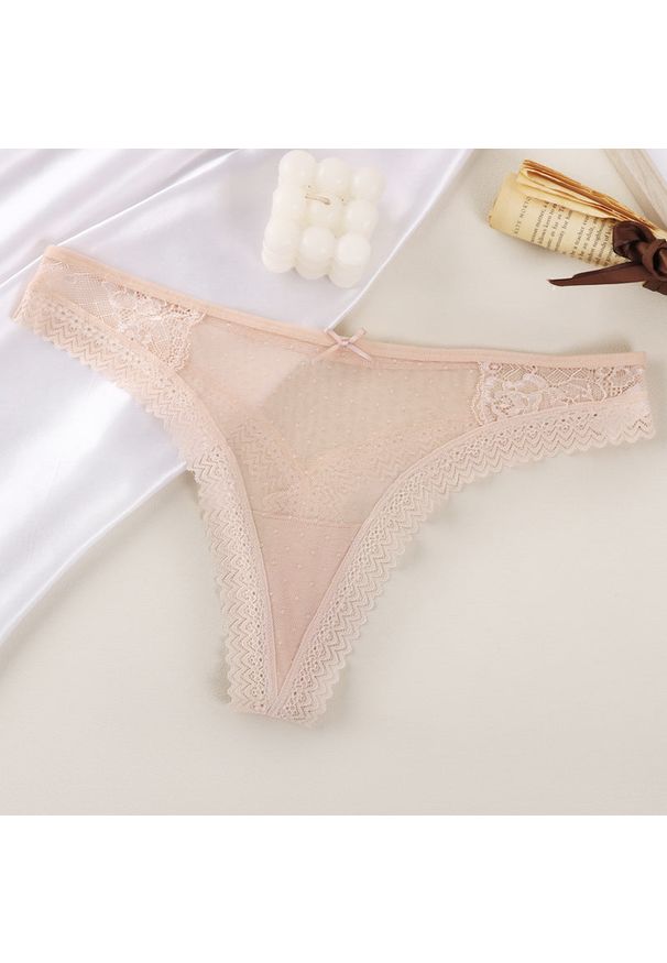 Intica - Koronkowe figi z wycięciami elegancki styl codzienny i okazjonalny Hilal. Kolor: beżowy. Materiał: koronka. Wzór: koronka