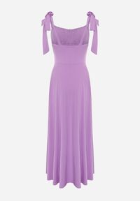 Born2be - Fioletowa Rozkloszowana Sukienka Maxi z Wiązanymi Ramiączkami Lisija. Kolor: fioletowy. Długość rękawa: na ramiączkach. Styl: elegancki. Długość: maxi #4