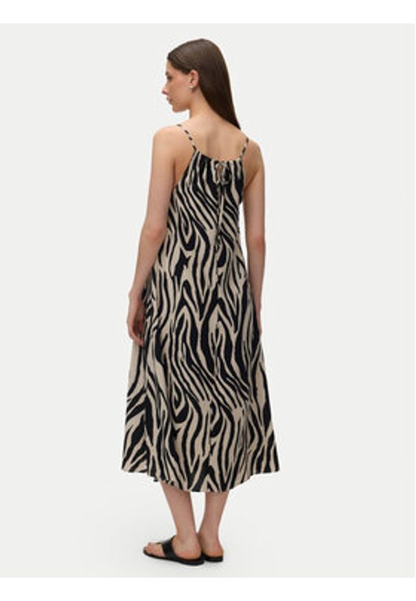 Vero Moda Sukienka letnia Emilo 10340519 Beżowy Loose Fit. Kolor: beżowy. Materiał: len. Sezon: lato