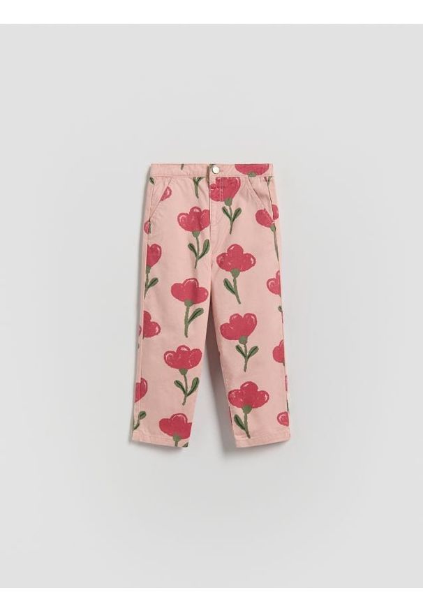 Reserved - Wzorzyste spodnie - pastelowy róż. Kolor: różowy. Materiał: bawełna