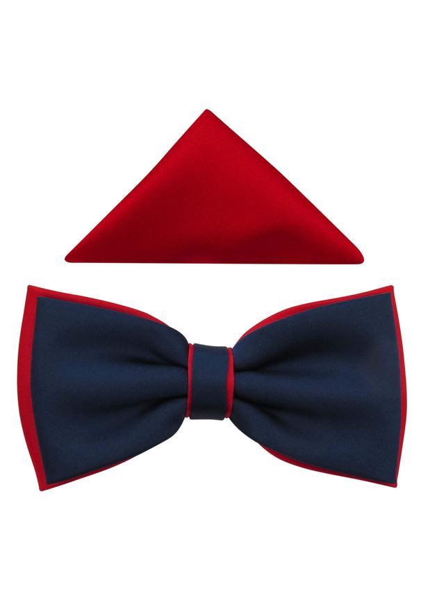 Modini - Granatowo-czerwona muszka męska szeroka B83. Kolor: wielokolorowy, czerwony, niebieski. Materiał: poliester, tkanina. Styl: elegancki