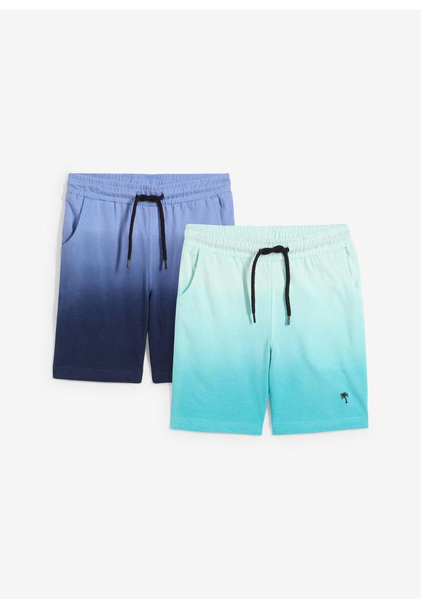 bonprix - Bermudy dresowe z czystej bawełny (2 pary). Kolor: niebieski. Materiał: bawełna, dresówka