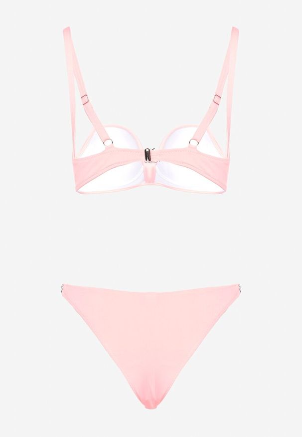 Renee - Jasnoróżowe Bikini z Cyrkoniami i Regulowanymi Ramiączkami Tloen. Kolor: różowy. Wzór: aplikacja