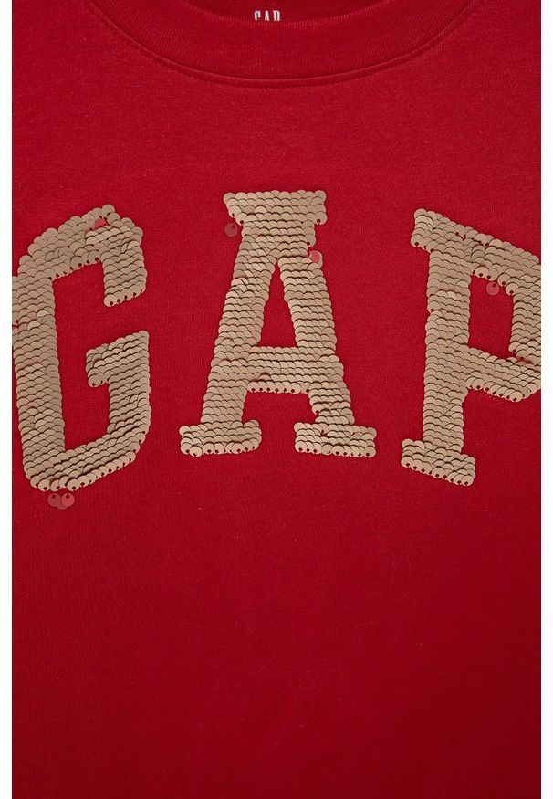 GAP t-shirt bawełniany dziecięcy kolor czerwony. Kolor: czerwony. Materiał: bawełna. Długość rękawa: krótki rękaw. Długość: krótkie. Wzór: aplikacja