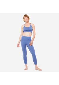 DOMYOS - Legginsy do jogi damskie Kimjaly 7/8. Stan: podwyższony. Kolor: niebieski. Materiał: materiał, poliamid, elastan. Sport: joga i pilates