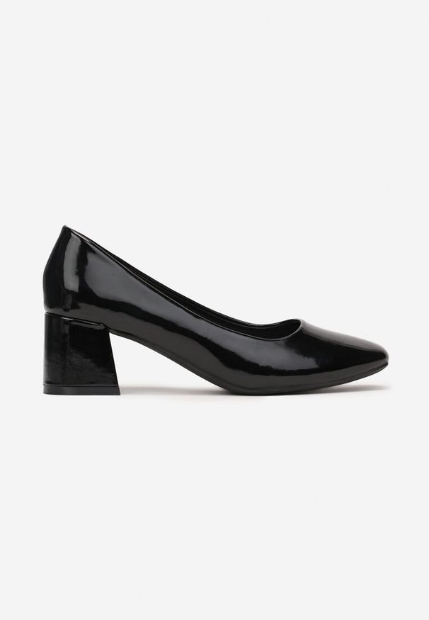 Renee - Czarne Lakierowane Czółenka na Niskim Słupku Nadiame. Kolor: czarny. Materiał: lakier. Obcas: na słupku. Styl: elegancki