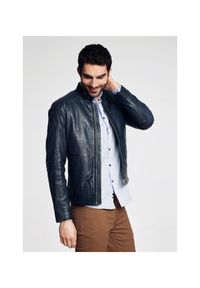 Ochnik - Krótka skórzana kurtka męska na podszewce. Typ kołnierza: kołnierzyk stójkowy. Kolor: niebieski. Materiał: skóra. Długość: krótkie #6