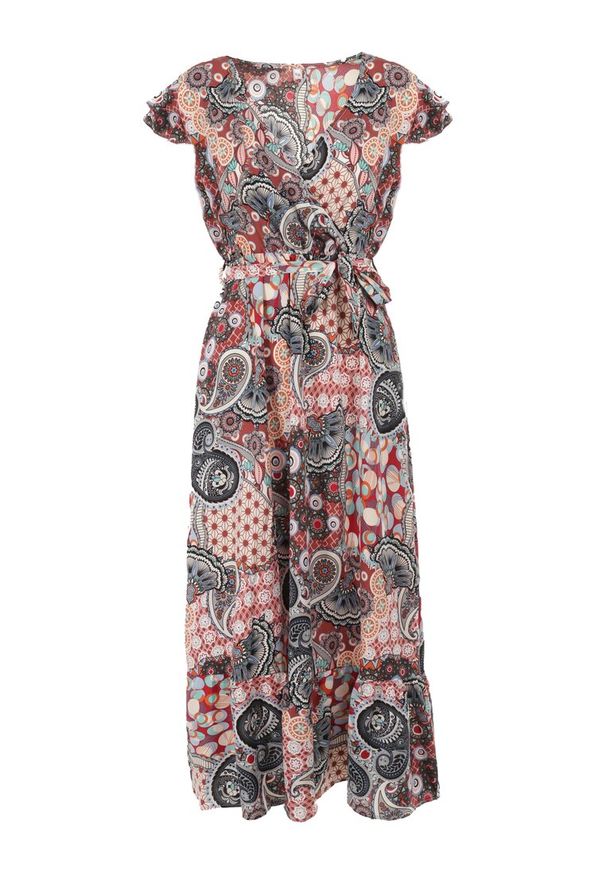 Born2be - Różowa Sukienka Ompheina. Kolor: różowy. Materiał: materiał. Wzór: paisley. Sezon: lato. Typ sukienki: kopertowe. Długość: midi