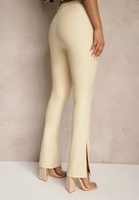 Renee - Beżowe Spodnie Dzwony z Ekoskóry High Waist Ellimaya. Okazja: na co dzień. Stan: podwyższony. Kolor: beżowy. Styl: klasyczny, elegancki, casual #3