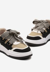 Born2be - Czarno-Beżowe Sneakersy na Niskiej Platformie z Szerokimi Sznurówkami Gritte. Kolor: czarny. Obcas: na platformie #6