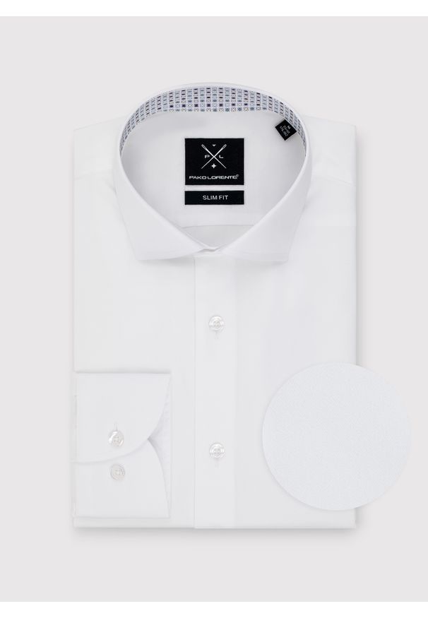 Pako Lorente - PAKO LORENTE – Biała koszula męska z kontrastowym wykończeniem. Kolor: biały. Materiał: bawełna. Długość rękawa: długi rękaw. Długość: długie. Wzór: gładki
