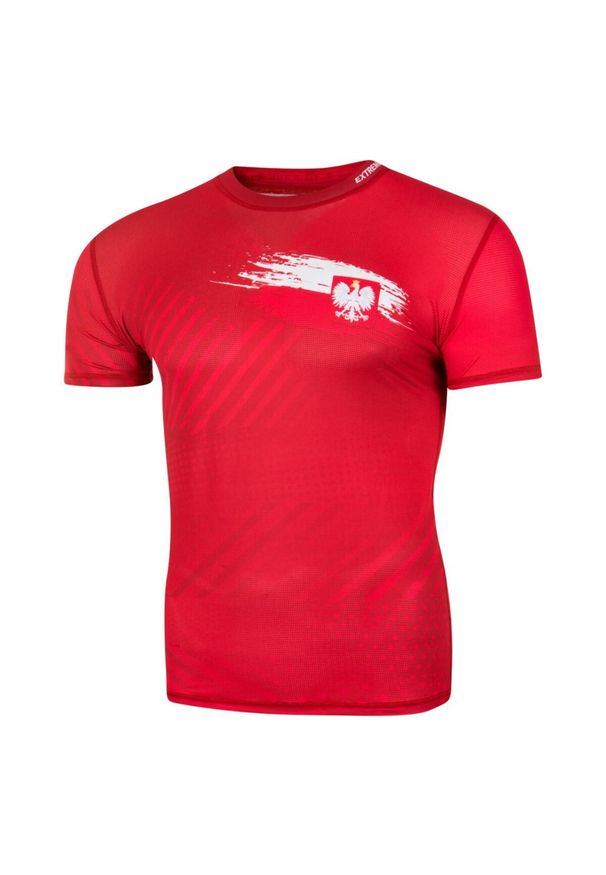 Koszulka fitness męska EXTREME HOBBY POLSKA PRIME. Kolor: czerwony. Materiał: poliester, elastan. Długość rękawa: krótki rękaw. Długość: krótkie. Sport: fitness