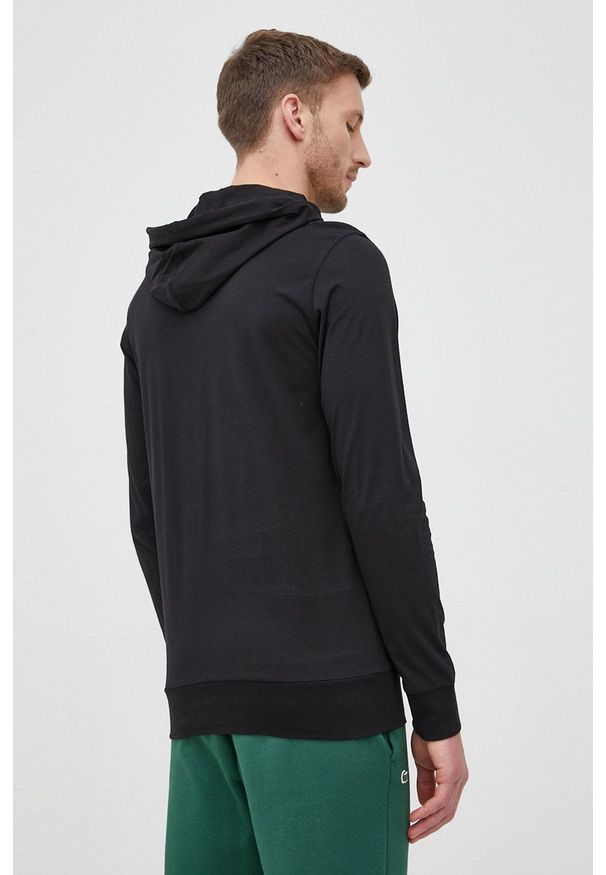Lacoste bluza męska kolor czarny z kapturem gładka. Okazja: na co dzień. Typ kołnierza: kaptur. Kolor: czarny. Materiał: dzianina. Wzór: gładki. Styl: casual