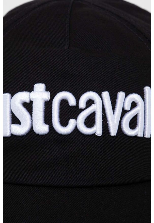 Just Cavalli - JUST CAVALLI Czapka z daszkiem 3d Up z białym logo. Kolor: czarny. Wzór: haft