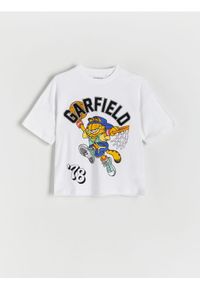 Reserved - Bawełniany t-shirt Garfield - złamana biel. Materiał: bawełna