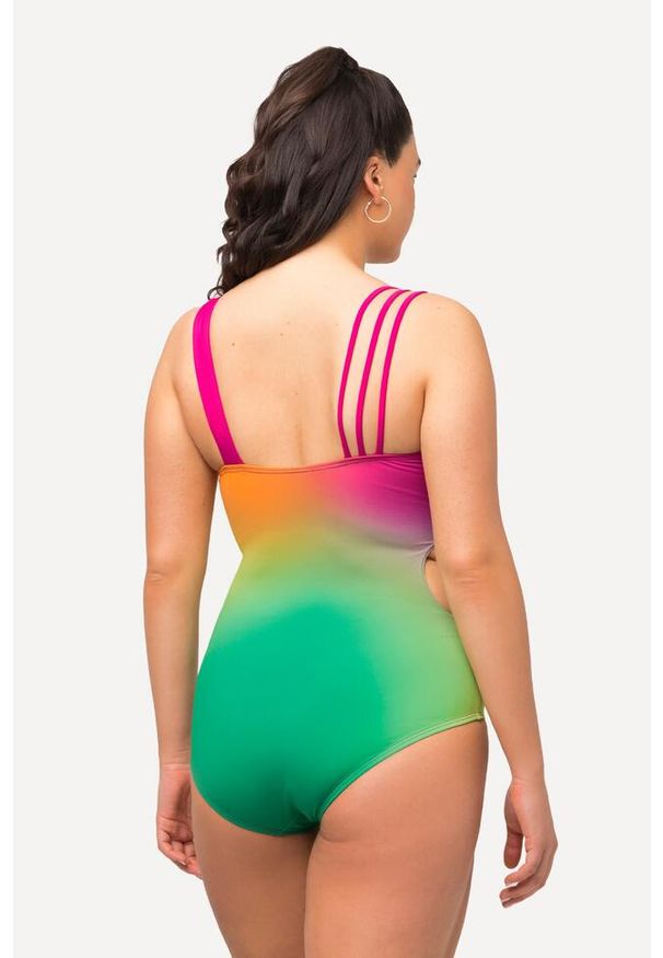 ULLA POPKEN - Damski Kostium kąpielowy wycięcia usztywniane miseczki potrójne ramiączko. Kolekcja: plus size. Kolor: zielony. Materiał: elastan, poliamid, materiał