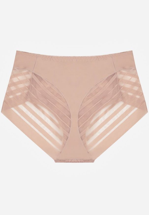 Renee - Różowe Siateczkowe Majtki Figi High Waist z Koronkowymi Zdobieniami Heylih. Stan: podwyższony. Kolor: różowy. Materiał: koronka. Wzór: aplikacja