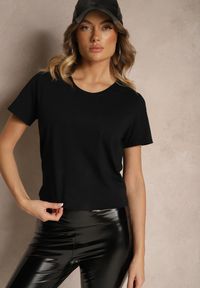 Renee - Czarny Casualowy Bawełniany T-shirt Ilanira. Okazja: na co dzień. Kolor: czarny. Materiał: bawełna. Styl: casual #3