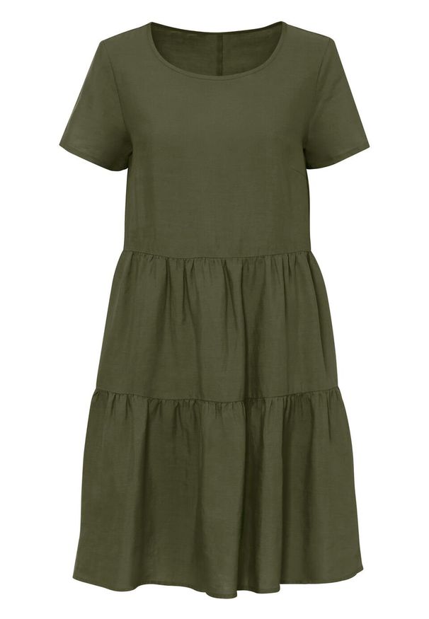 Sukienka TENCEL™ Lyocell z lnem bonprix ciemny khaki. Kolor: zielony. Materiał: len, lyocell