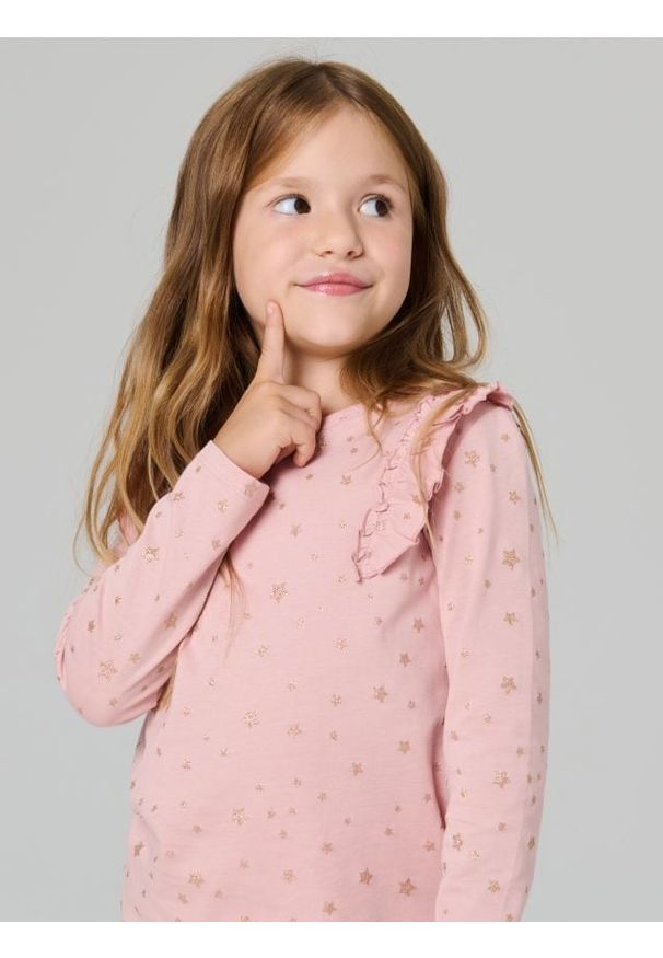 Sinsay - Koszulka z długimi rękawami - różowy. Typ kołnierza: kołnierz z falbankami. Kolor: różowy. Materiał: bawełna. Długość rękawa: długi rękaw. Długość: długie