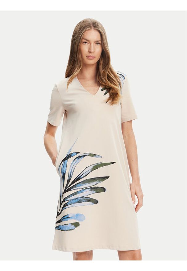 Tatuum Sukienka codzienna Radis T2509.197 Beżowy Regular Fit. Okazja: na co dzień. Kolor: beżowy. Materiał: bawełna. Typ sukienki: proste. Styl: casual