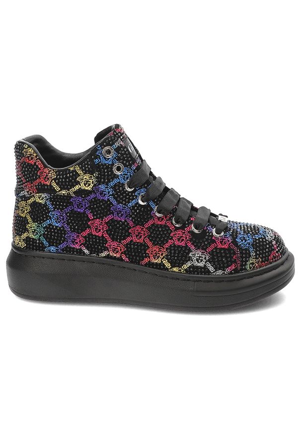 GOE - Czarne Sneakersy Goe Stylowe Obuwie Damskie. Okazja: na co dzień. Zapięcie: sznurówki. Kolor: czarny. Materiał: materiał. Wzór: kolorowy, geometria. Styl: elegancki