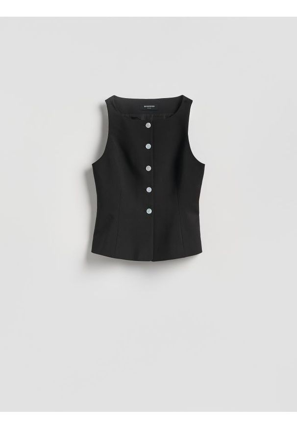 Reserved - Taliowana kamizelka garniturowa - czarny. Kolor: czarny. Materiał: tkanina. Wzór: gładki